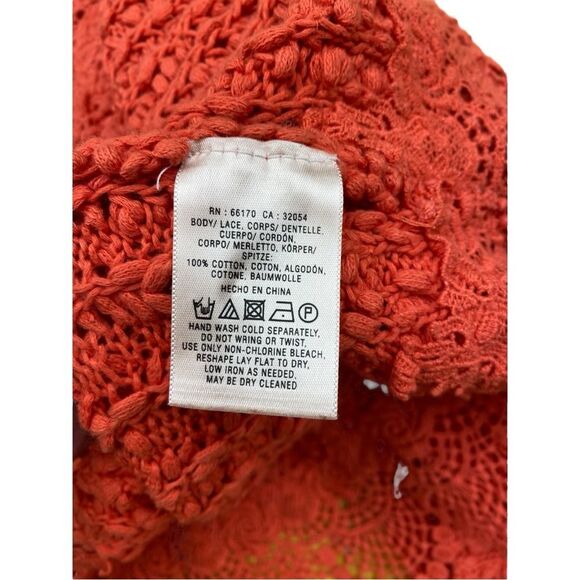 Anthropologie Knitted & Knotted Coral Open Knit Lace Hem Sweater Size Large - Picture 9 of 12